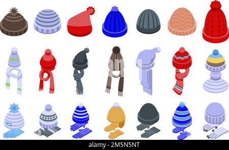 Winter headwear icons set. Isometric set of winter headwear vector icons for web design isolated on white background Stock Vector