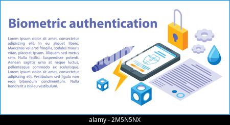Biometric authentication concept banner. Isometric illustration of biometric authentication vector concept banner for web design Stock Vector