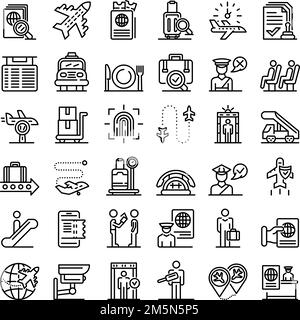 Passport control icons set. Outline set of passport control vector icons for web design isolated on white background Stock Vector