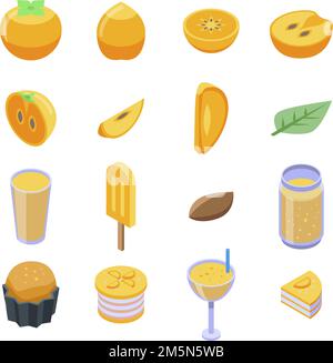 Persimmon icons set. Isometric set of persimmon vector icons for web design isolated on white background Stock Vector