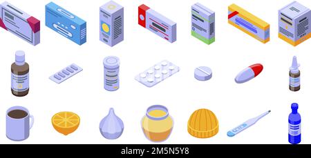 Flu icons set. Isometric set of flu vector icons for web design isolated on white background Stock Vector
