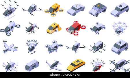 Unmanned taxi icons set. Isometric set of unmanned taxi vector icons for web design isolated on white background Stock Vector