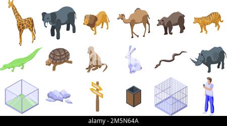 Park zoo icons set. Isometric set of park zoo vector icons for web design isolated on white background Stock Vector