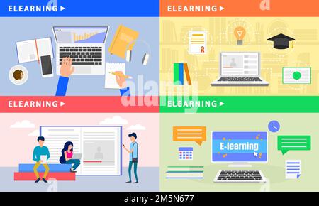 Elearning banner set. Flat illustration of elearning vector banner set for web design Stock Vector