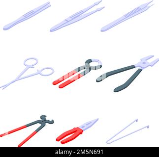 Forceps icons set. Isometric set of forceps vector icons for web design isolated on white background Stock Vector