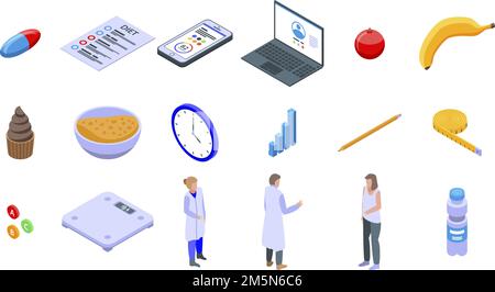 Nutritionist icons set. Isometric set of nutritionist vector icons for web design isolated on white background Stock Vector