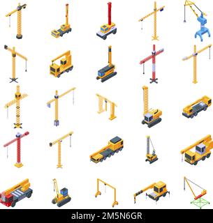 Crane icons set. Isometric set of crane vector icons for web design isolated on white background Stock Vector