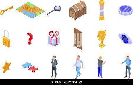 Quest icons set. Isometric set of quest vector icons for web design isolated on white background Stock Vector