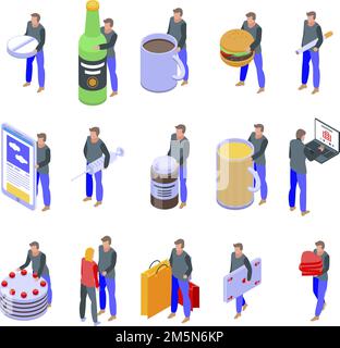 Addiction icons set. Isometric set of addiction vector icons for web design isolated on white background Stock Vector