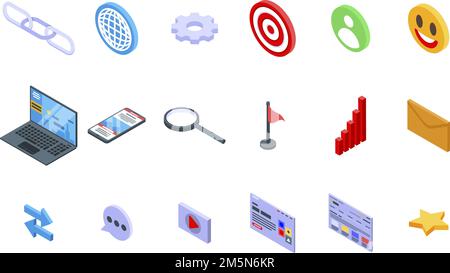 Backlink strategy icons set. Isometric set of backlink strategy vector icons for web design isolated on white background Stock Vector