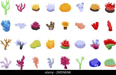 Coral icons set. Isometric set of coral vector icons for web design isolated on white background Stock Vector
