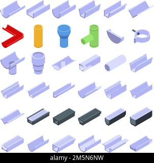 Gutter icons set. Isometric set of gutter vector icons for web design isolated on white background Stock Vector