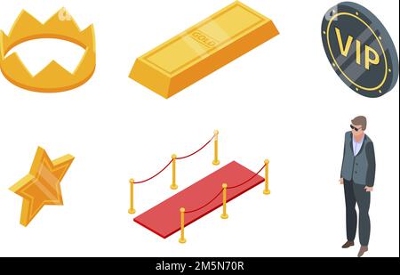 Vip icons set. Isometric set of vip vector icons for web design isolated on white background Stock Vector