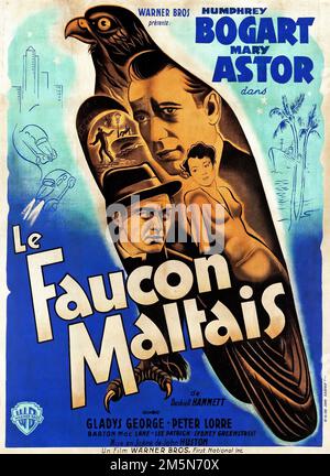 Le Faucon Maltais - The Maltese Falcon (1941) feat Humphrey Bogart and Mary Astor - vintage french film poster Stock Photo