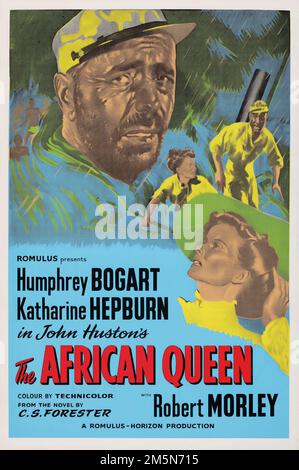 The African Queen (Romulus, R-1950s) Old movie poster feat Humphrey Bogart Katharine Hepburn Stock Photo