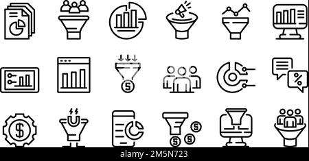Conversion rate icons set. Outline set of conversion rate vector icons for web design isolated on white background Stock Vector