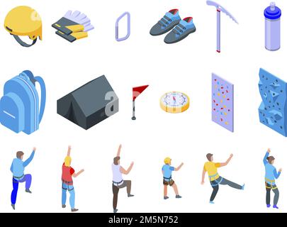 Sport climbing icons set. Isometric set of sport climbing vector icons for web design isolated on white background Stock Vector