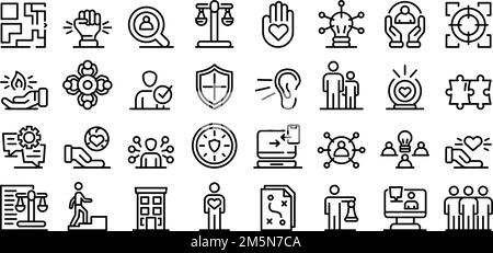Responsibility icons set. Outline set of responsibility vector icons for web design isolated on white background Stock Vector