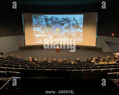 Rear Admiral Brendan McLane, Commanding Officer of Naval Surface Force Atlantic, provides some remarks during a ceremony hosted by the Hampton Roads Naval Museum for Vietnam War Veterans Day. The ceremony was held at the museum on March 29, 2022 and was attended by area veterans, service members and the general public. Stock Photo