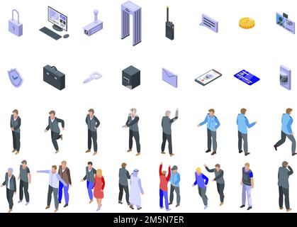 Personal guard icons set. Isometric set of personal guard vector icons for web design isolated on white background Stock Vector
