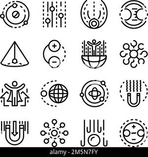 Gravity icons set. Outline set of gravity vector icons for web design isolated on white background Stock Vector