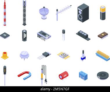 Radio engineer icons set. Isometric set of radio engineer vector icons for web design isolated on white background Stock Vector