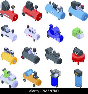 Air compressor icons set. Isometric set of air compressor vector icons for web design isolated on white background Stock Vector