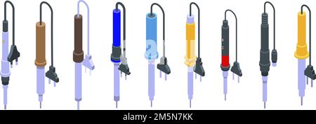 Soldering iron icons set. Isometric set of soldering iron vector icons for web design isolated on white background Stock Vector