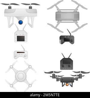 Drone icons set. Realistic set of drone vector icons for web design isolated on white background Stock Vector