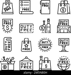Duty free shop icons set. Outline set of duty free shop vector icons for web design isolated on white background Stock Vector