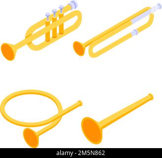 Trumpet icons set. Isometric set of trumpet vector icons for web design isolated on white background Stock Vector