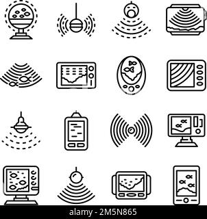 Echo sounder icons set. Outline set of echo sounder vector icons for web design isolated on white background Stock Vector