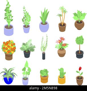 Houseplants icons set. Isometric set of houseplants vector icons for web design isolated on white background Stock Vector