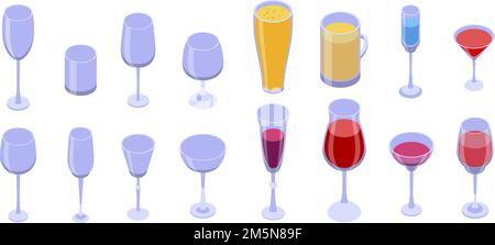 Wineglass icons set. Isometric set of wineglass vector icons for web design isolated on white background Stock Vector
