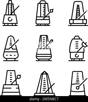 Metronome icons set. Outline set of metronome vector icons for web design isolated on white background Stock Vector
