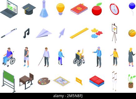 Inclusive education icons set. Isometric set of inclusive education vector icons for web design isolated on white background Stock Vector
