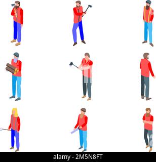 Lumberjack icons set. Isometric set of lumberjack vector icons for web design isolated on white background Stock Vector