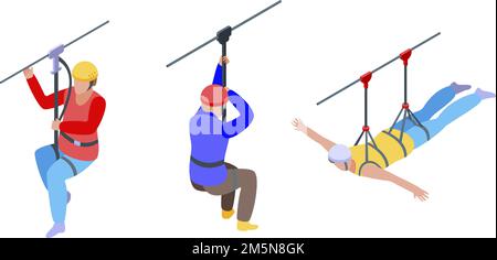 Zip line icons set. Isometric set of zip line vector icons for web design isolated on white background Stock Vector