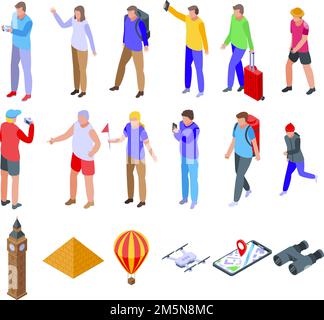 Sightseeing icons set. Isometric set of sightseeing vector icons for web design isolated on white background Stock Vector