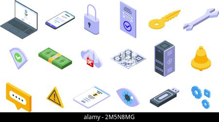 Multi-factor authentication icons set. Isometric set of multi-factor authentication vector icons for web design isolated on white background Stock Vector