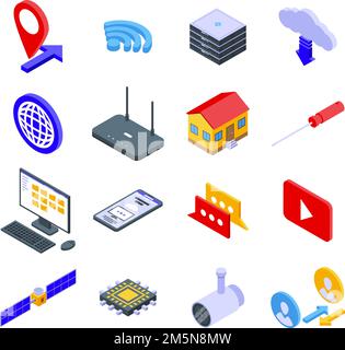 Remote access icons set. Isometric set of remote access vector icons for web design isolated on white background Stock Vector