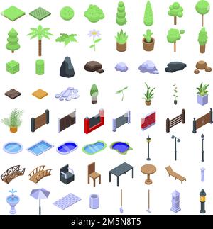 Landscape designer icons set. Isometric set of Landscape designer vector icons for web design isolated on white background Stock Vector