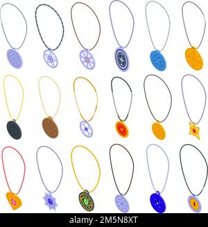 Amulet icons set. Isometric set of amulet vector icons for web design isolated on white background Stock Vector