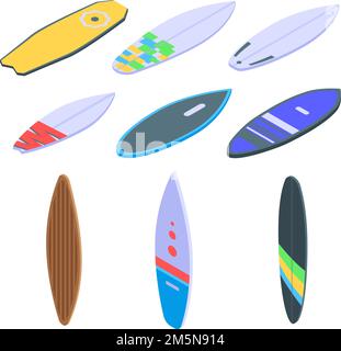 Surfboard icons set. Isometric set of surfboard vector icons for web design isolated on white background Stock Vector