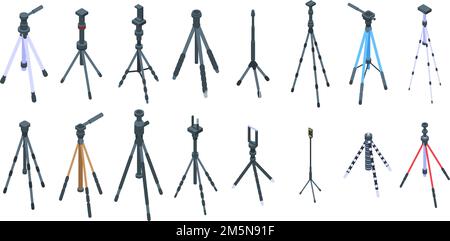 Tripod icons set. Isometric set of tripod vector icons for web design isolated on white background Stock Vector