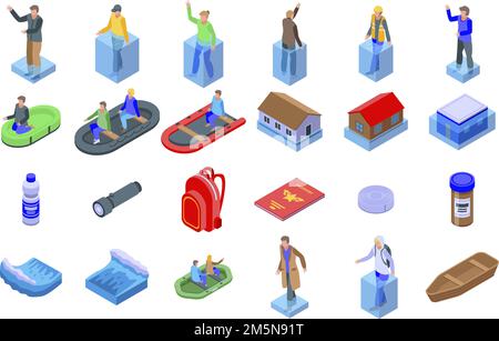 Flood icons set. Isometric set of flood vector icons for web design isolated on white background Stock Vector