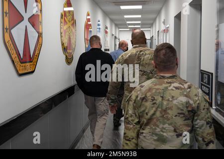 Craig Deatrick, Director of Installation Management Command-Pacific, takes a tour of the Kelly Fitness Center at Camp Walker, Republic of Korea, March 29, 2022. Deatrick visited U.S. Army Garrison Daegu to tour installation facilities and recognize members of the IMCOM team for outstanding service. Stock Photo