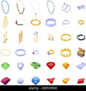 Jeweler icons set. Isometric set of jeweler vector icons for web design isolated on white background Stock Vector
