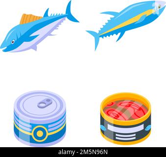 Tuna icons set. Isometric set of tuna vector icons for web design isolated on white background Stock Vector