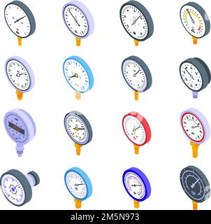 Manometer icons set. Isometric set of manometer vector icons for web design isolated on white background Stock Vector
